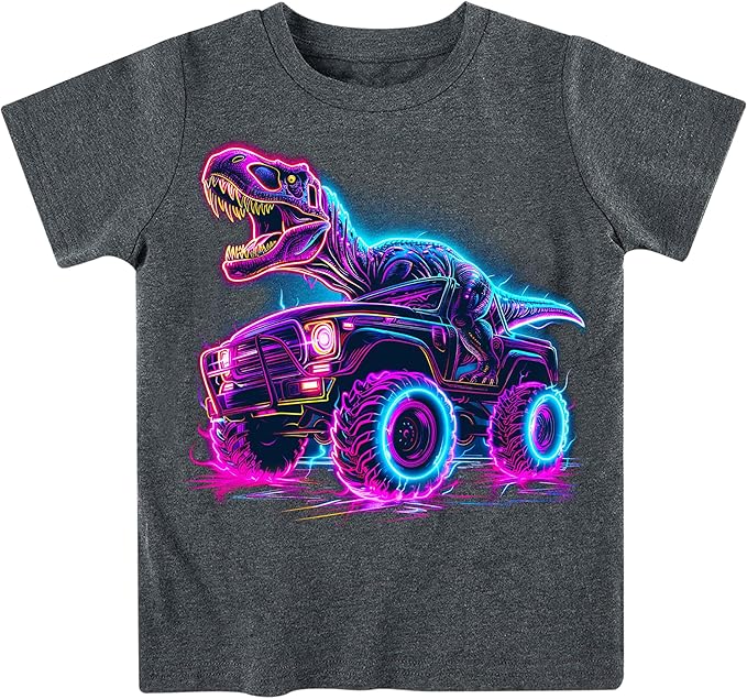 Lovekider Cotton Shirt for 3-6T Boys Truck Dinosaur Toddler Kids T-Shirt Short Sleeve Excavator Construction T-Rex Tee Shirts