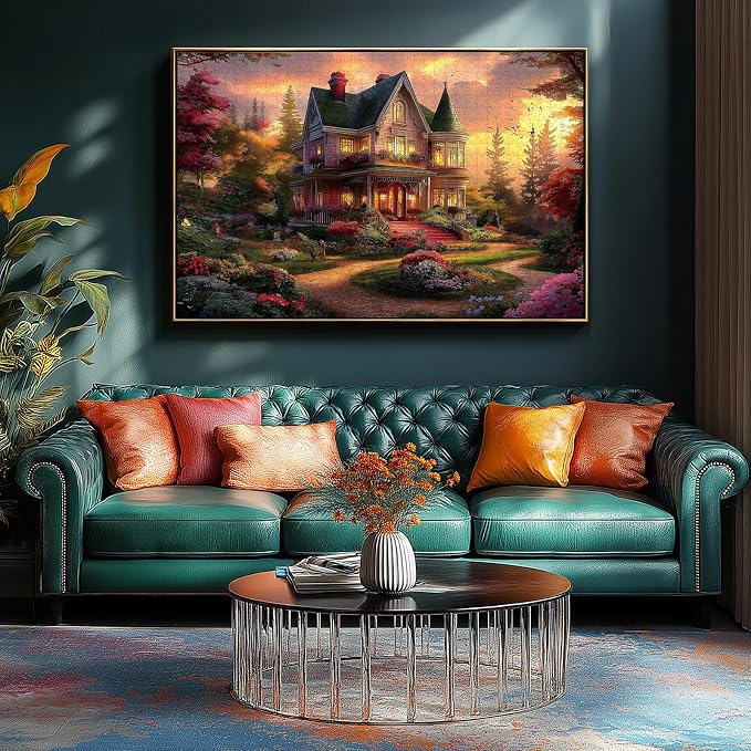 Puzzles for Adults 1000 Pieces, Victorian House at Sunset Jigsaw Puzzle for Family Decoration, Party Game, Finished Size 27.5" x 19.7"
