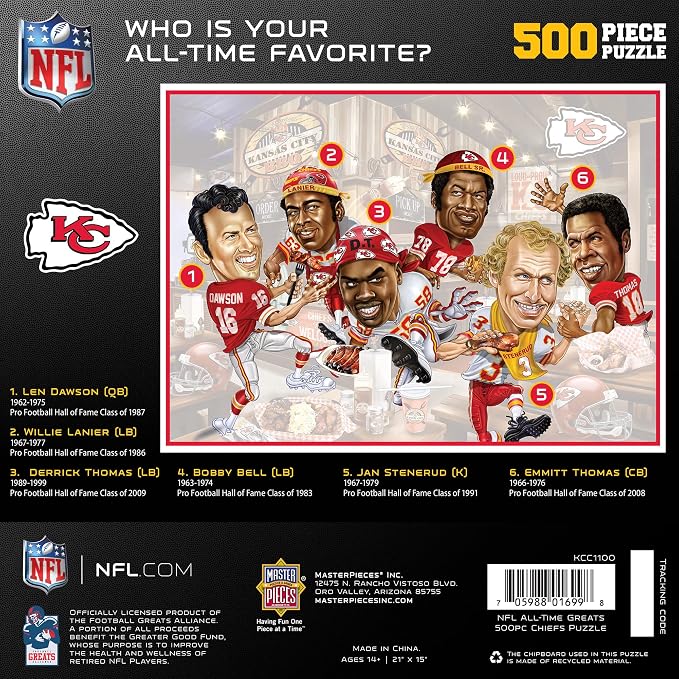 MasterPieces 500 Piece Sports Jigsaw Puzzle for Adults - NFL Kansas City Chiefs All-Time Greats - 15x21