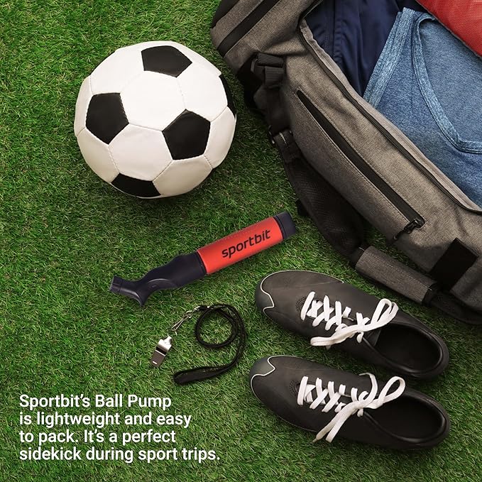 SPORTBIT Ball Pump for Sports Balls - Push & Pull Inflating System - Hand Pump for Exercise Balls - Volleyball Pump, Basketball Inflator, Ball Air Pump - Goes with 5 Needles Set