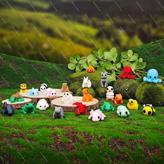 25 pcs Animal Figurines, 3D Printed Animal Figurines Set, Articulated, Party Favors, Pocket Fidget Toys Bulk, Goodie Bag Stuffers, Gifts for Boys Girls Toddlers, Classroom Rewards