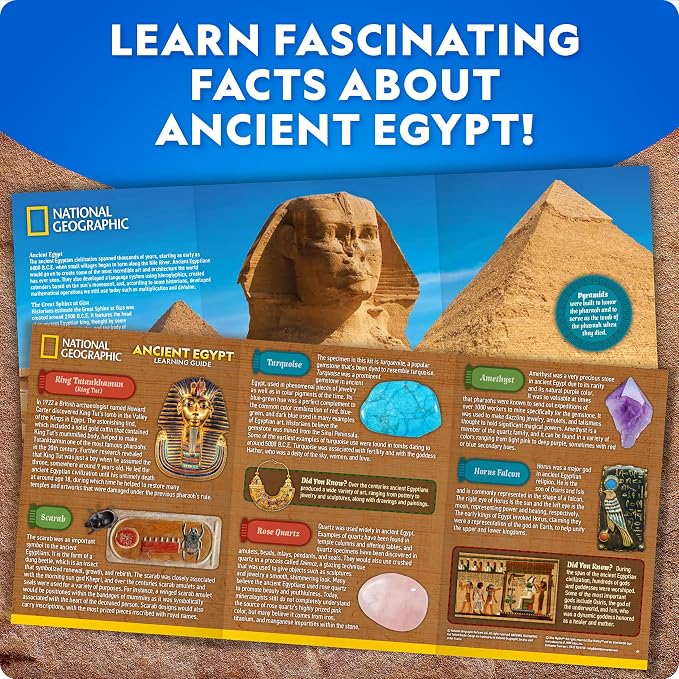 National Geographic Ancient Egypt Dig Kit – Includes Pyramid, Sphinx & Pharaoh-Shaped Dig Bricks with Real Gemstones & Replica Artifacts, Archeology Kit and Gems for Kids, Gift for Girls and Boys