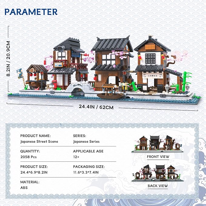 Traditional Japanese Cherry Blossom Village Building Set, Sakura Street View Architecture Building Block - Izakaya & Tea House, Collectible Construction Toy Gift for Adults & Anime Fans, 2058Pcs