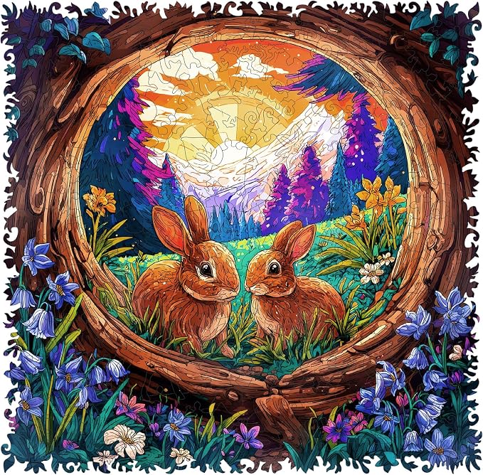 Ixfyloop Wooden Puzzles for Adults, Wooden Jigsaw Puzzles for Adults, Bunny Puzzle Wood Puzzles for Adults Wooden, Rabbit Puzzle Interlocking Family Game Birthday Gift 500 Pieces 15.9x15.7 Inch