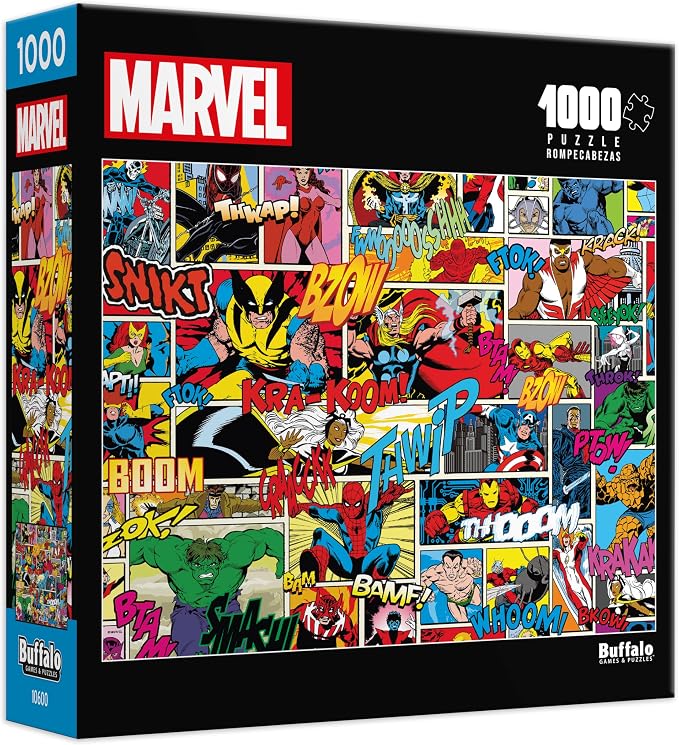 Buffalo Games – Marvel Heroes Comic Collage 1000 Piece Jigsaw Puzzle Colorful Puzzle for Adults – Precision-Cut Pieces, Beautiful Artwork, and Hours of Relaxing Fun