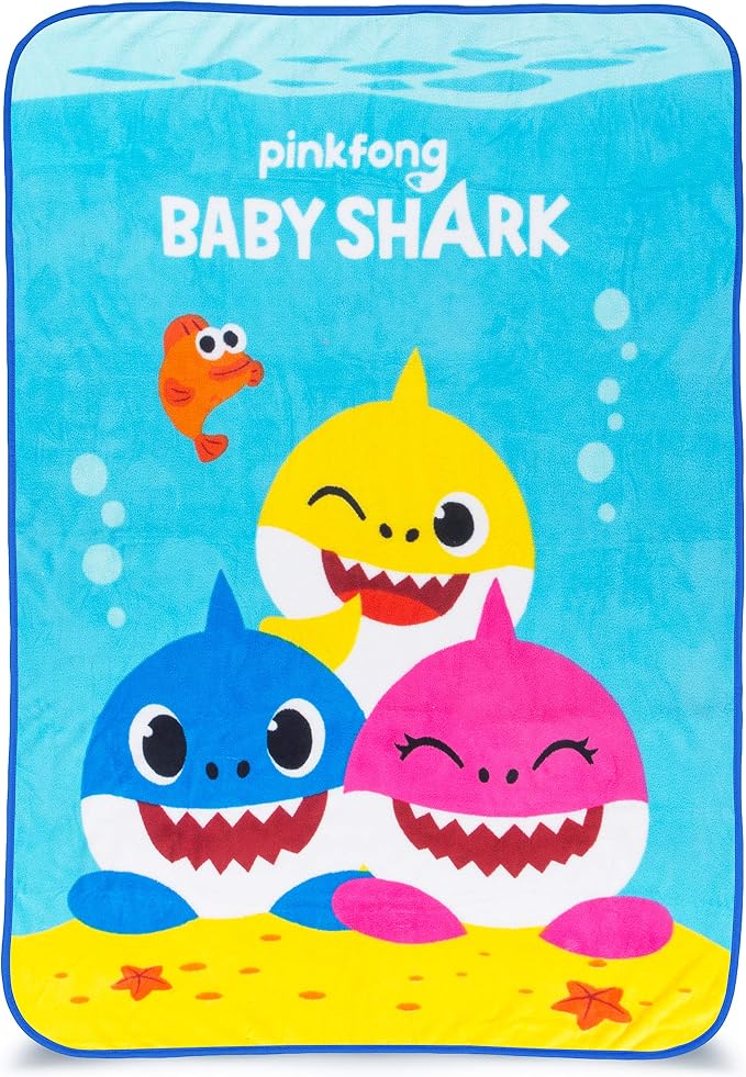 Franco Kids Bedding Super Soft Micro Raschel Throw, 46 in x 60 in, Baby Shark