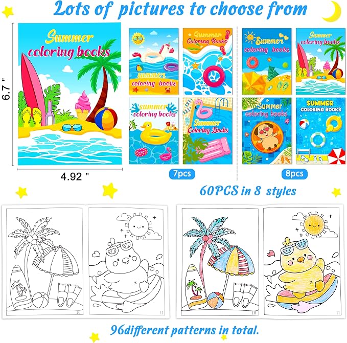 90shine 60PCS Summer Coloring Books for Kids in Bulk Ages 4-8, End of The Year Gifts from Teacher for Students Beach Pool Birthday Party Favors