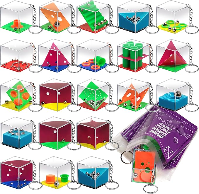 Brain Teaser Puzzle Cubes on Keychain (72 Pack) - Mini Maze Toys for Kids, Unique Party Favors, Goodie Bag Fillers, Treasure Box Classroom Rewards, Bulk Small Toys for Boys & Girls