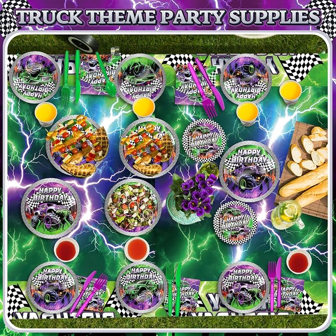 Mifoci 6 Pcs Monster Truck Birthday Party Tablecloths Monster Machine Table Covers Large Plastic Disposable 108 x 54 Inches for Truck Theme Kid's Boys Birthday Shower Party Supplies (Fresh)