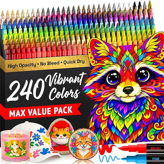 ARTISTRO 240 Acrylic Paint Markers - Paint Pens for Drawing - For Fabric, Rock, Glass, Wood, Molds - Arts & Crafts Gift for Adults, Teens, Kids, Classroom Must Haves & School Supplies