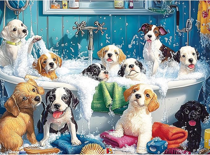 500 Piece Puzzle for Adults – Cute Dogs Bathing Jigsaw Puzzle for Adults, Kids & Seniors – Eco-Friendly Recycled Paper – Fun & Challenging Family Game Gift for Friends and Family (20.5 x 15 in)