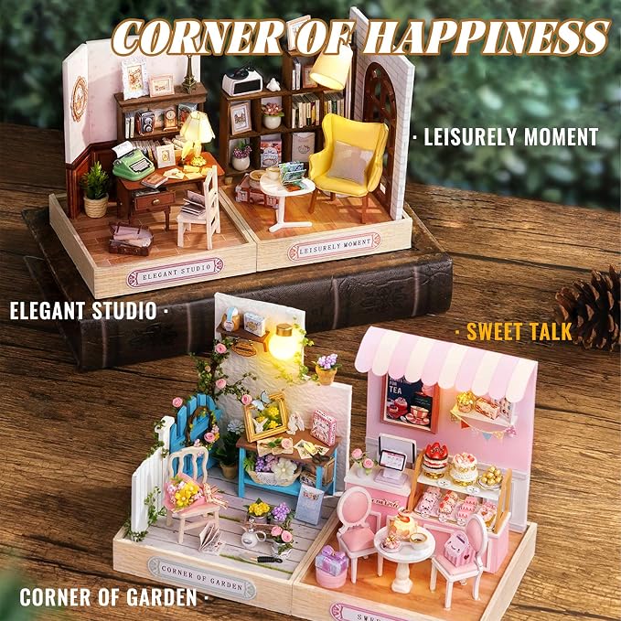 Kisoy Dollhouse Miniature with Furniture Kit, DIY 3D Wooden DIY House Kit with Dust Cover,Handmade Tiny House Toys for Teens Adults Gift(Sweet Talk)