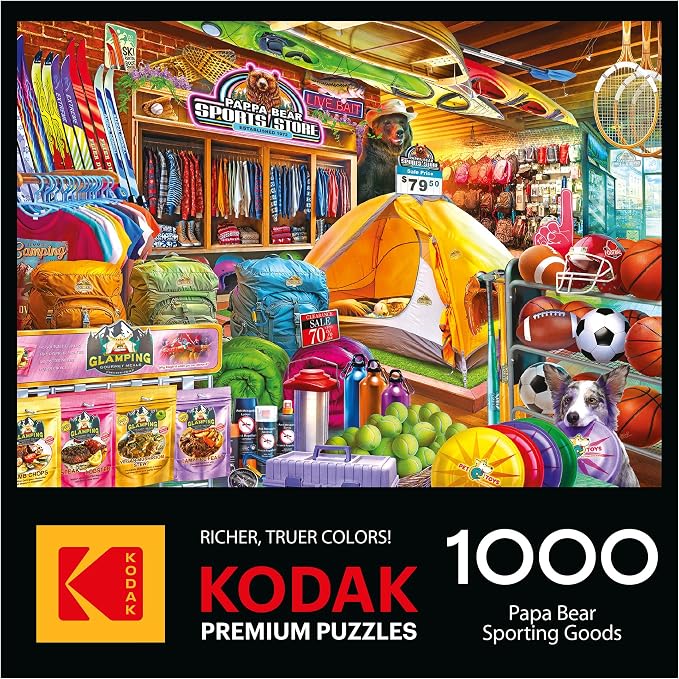 RoseArt Kodak Premium 1000 Piece Jigsaw Puzzle for Adults – Papa Bear Sporting Goods – Colorful Outdoor Camping & Sports Store Scene – Rich, Vivid Colors – 26.625 x 19.25 Inches
