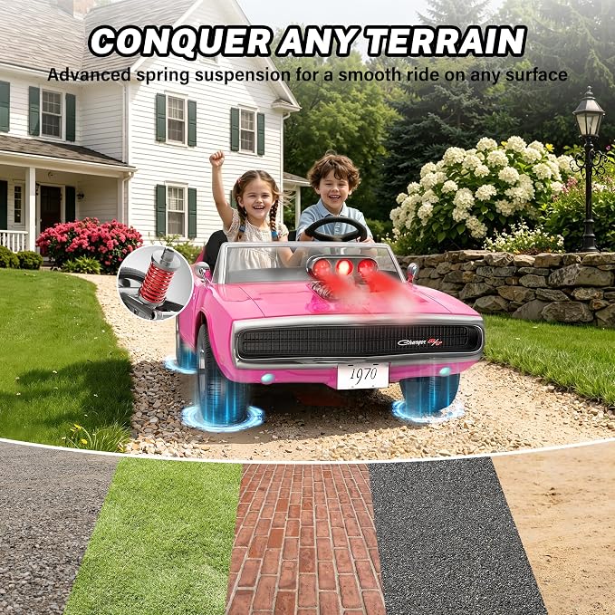 Licensed 1970 Dodge Charger 24V Ride on Toys for Big Kids, 2 Seater Ride on Car with Parent Remote Control, Dual 120W Motors, Bluetooth Music, LED Lights, Hood Supercharger with Mist, 5 MPH