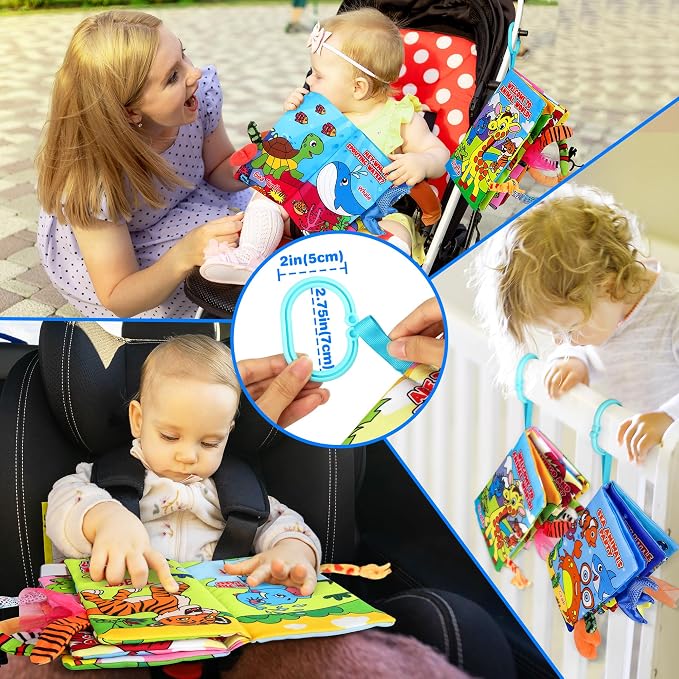 Vanmor 2 Pack High Contrast Crinkle Baby Cloth Books 0-6 Months, Interactive Sensory Touch Feel Soft Busy Books for Infants, Tummy Time Car Seat Travel Essentials, Montessori Newborn Development Gift