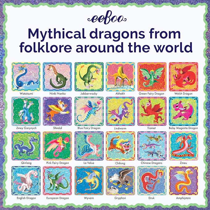 eeBoo: Memory and Matching Game - Shiny Dragons - 24 Pairs, Develops Recognition, Concentration, Memory & Vocabulary Skills, Age 3+