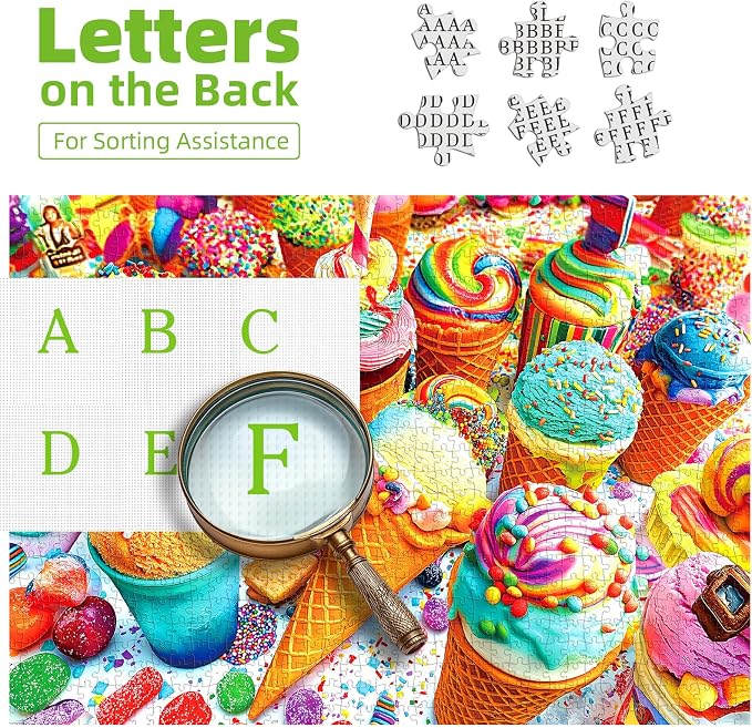 1000 Piece Puzzle for Adults - Ice Cream Party Puzzle with Letters on Back 27.5"x19.7", Funny Impossible Challenging Adult Jigsaw Puzzle, Ideal Gift for Sweets & Summer Puzzlers