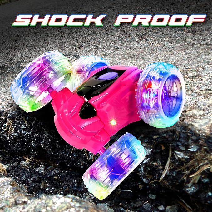 Contixo SC3 RC Stunt Car, Pink 2.4GHz 4WD Double-Sided 360° Rotating flip Racer Remote Control Toy Cars with LED Lights for Kids Girls Boys Age 4-12 Birthday Gift