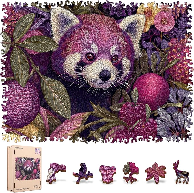 Mocfesk Wooden Puzzles for Adults, Red Panda Wooden Puzzles, Unique Shaped Animal Jigsaw Puzzles for Adults and Kids, Birthday Gifts Fun Challenge Family Game 17.3 x 12.9 in