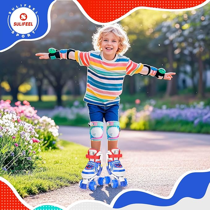 SULIFEEL Rainbow Unicorn 4 Size Adjustable Roller Skates for Girls Boys for Kids Ages 3-5 5-8 6-12 Children Skates Indoor Outdoor