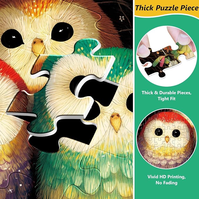 300 Piece Puzzles for Adults,Colorful Owl Bird Puzzle for Kids Adults Seniors,Blooming Floral Nature Puzzle with Letters on Back, Challenging Fun Puzzle for Family Activity Game Nights Gifts,20.5×15in
