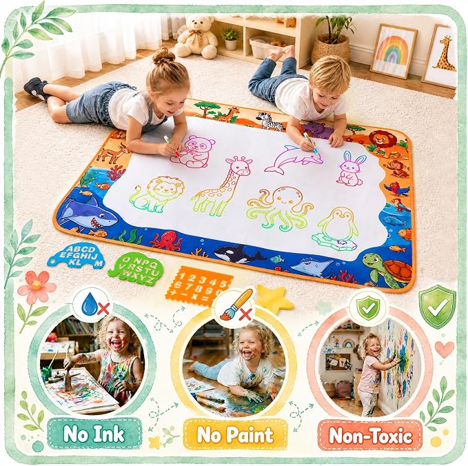 Water Doodle Mat: Toddlers Coloring Drawing Mat Kids Educational Learing Toys for Age 3 4 5 6 7 8 Year Old Boys Girls Gifts - Indoor Outdoor Play Mat Games Activity Holiday Christmas Birthday Gifts