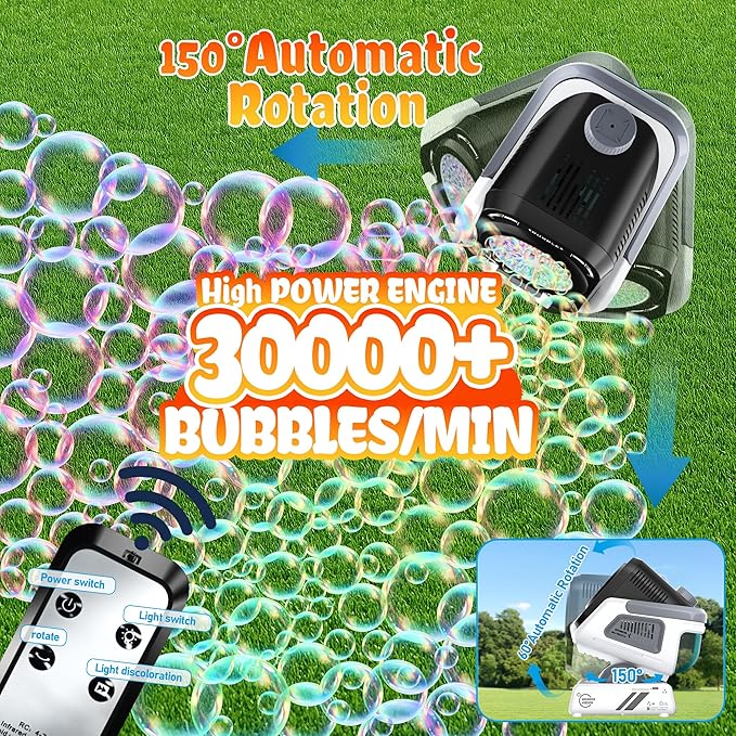Bubble Machine,20000+ Per Minute Bubble Maker for Parties,Outdoor Toys for Kids,Rechargeable/with Remote Control / 7 Color RGB Lights,Wedding Birthday Party, Bubble Blower for Boys & Girls