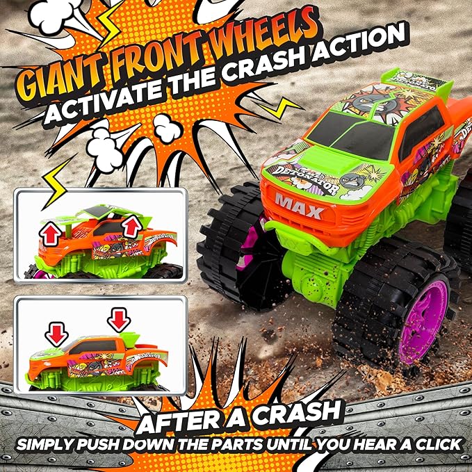 Team Power Exploding Monster Truck Toy with Explosive Crash Sounds and Lights, Smash It Up Again and Again, 8.7” Monster Truck Toys for Boys Kids Ages 3, 4-7 & Above | Toddler Toys Boy Birthday Gifts