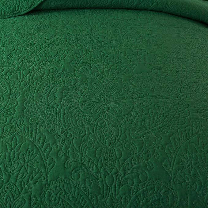 HoneiLife King Size Quilt Sets - 3 Piece Microfiber Quilt Set Lightweight Bedspreads Reversible Coverlets Rustic Bed Cover King Quilt Bedding Set All Season Quilts-Green