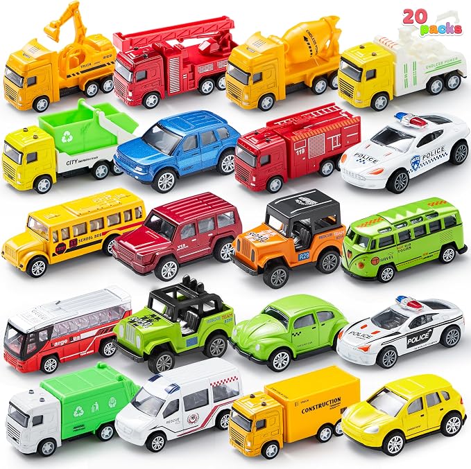 JOYIN 20PCS Die Cast Pull Back Cars, Metal Toy Cars, Car Toys Bulk, Vehicle Set for Toddlers, Kids Party Favors, Cake Toppers, Stocking Stuffers, Race Cars Toys for Boys