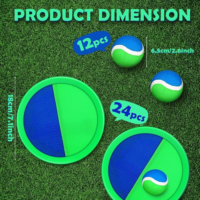 Charniol Kids Toys Toss and Catch Game Set Beach Game Outdoor Ball Sports Games Toss and Catch Ball Nylon Toys for Kids Adults(Blue Green,12 Paddles 6 Balls)