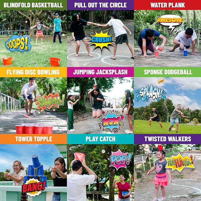 Funwares Original 272 Outdoor Minute of Fun Games - Minute to Win It Family Party & Travel for Kids & Adults, 2-12 Players! Ready to Play Right Out of the Box!