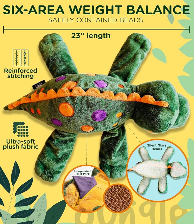 Weighted Dinosaur Stuffed Animal 5lb - Calming Plush with Removable Microwavable & Freezable Heat Pack - Unscented Sensory Toy for Kids & Adults - Soft Dino Companion for Relaxation & Comfort