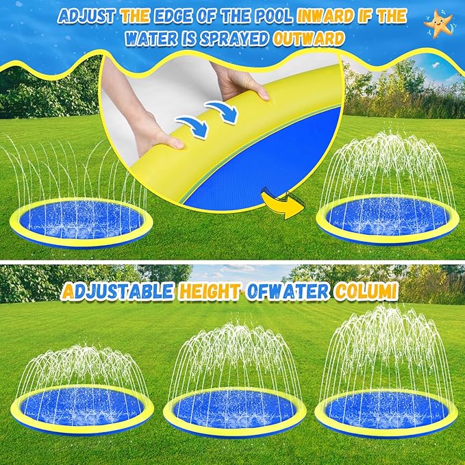 107 inch Extra Large Non-Slip Splash Pad Sprinkler for Kid and Dog, Kiddie Dog Pool, Toddler Outdoor Toys for Ages 3-12 Boys Girls, Summer Outdoor Water Kids Toys, Parent Games, Backyard, Lawn