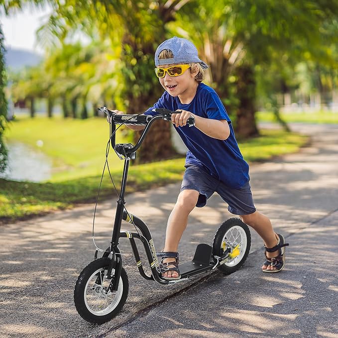 Aosom Kick Scooter with Dual Caliper Brakes, Big Wheels Kick Scooter for Ages 5+, 12-Inch Inflatable Front Wheel, Max Load 220lbs