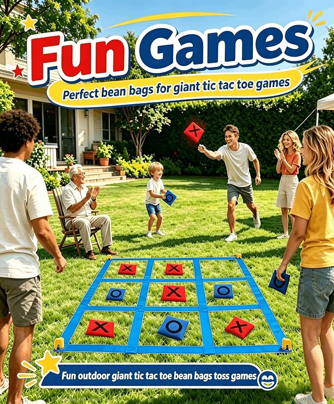 Bean Bags for Tic Tac Toe and Cornhole Toss Games, Kanosan Bean Bags for Kids Adults and Family Outdoor Yard Lawn Outside Field Day Birthday Party Backyard Reunion Carnival Beach Fun Games 10PCS
