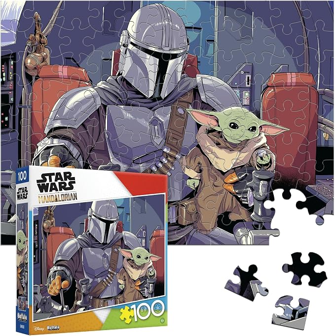 Buffalo Games Star Wars The Mandalorian & The Child 100 Piece Jigsaw Puzzle - 15 x 11 in, Includes Poster - Puzzles for Kids Ages 6-8 - Family Game Night - Beginner Skill Level