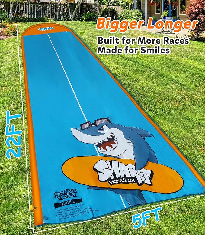 Spring Water Slip and Water Slide, 22ft *2 Lanes Slip Water Slides for Kids Backyards Ages 5-8 8-12 with Sprinkler and Inflatable Bodyboards, Summer Water Fun Toy for Outdoor Lawn Games Play
