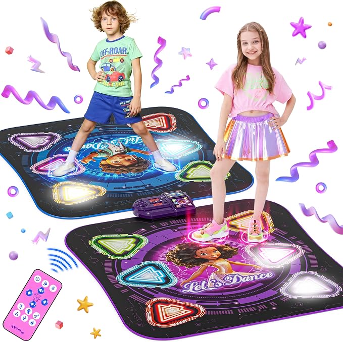 Dance Mat, 2026 Light Up 2-Player Opposing Dance Pad with Single & Double Player Modes, 12-Button Kids Music Toys with Bluetooth, Birthday for 3-12 Year Old Boys Girls
