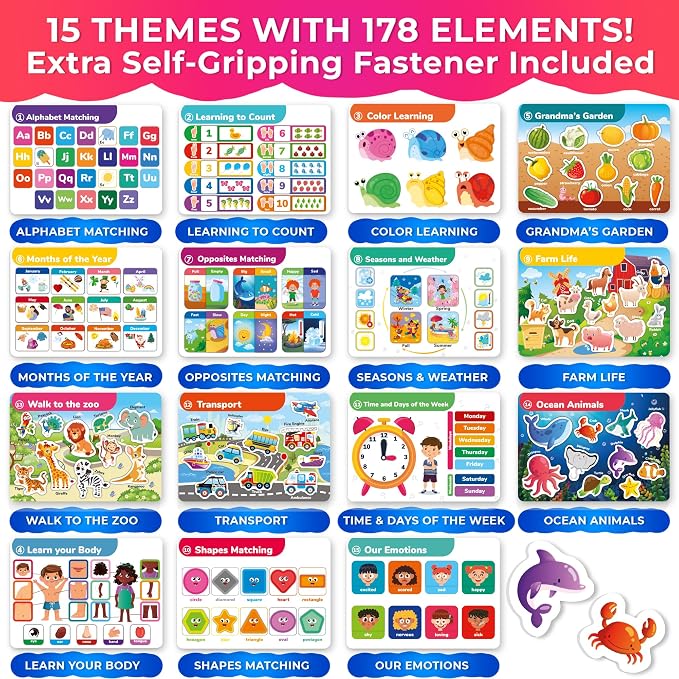 QUOKKA Montessori Busy Book for Toddlers 3-5 - My Preschool Learning Activities for Kids Ages 2-4 - Homeschool Educational Toys for Kids - Velcro Toddler Busy Book for 1+ Year Old