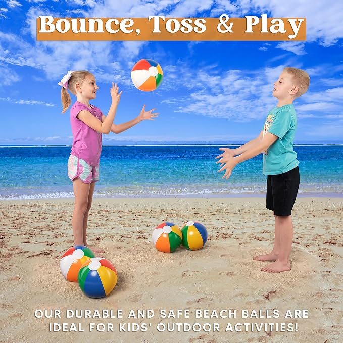 JOYIN 12 Packs 16" Inflatable Beach Balls, Large Rainbow Beach Balls Bulk for Pool Parties, Kids and Adults Summer Pool Party Toys, Beach Toys, Party Favors(16'')