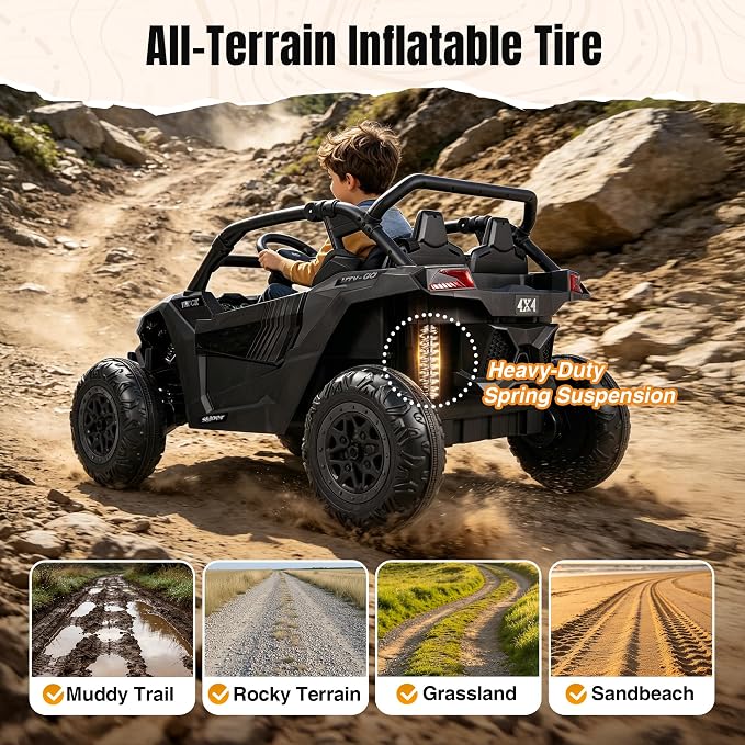 Firstness 24V Ride on Toys 800W Electric Remote Control Ride on Cars for Kids 2-Seater Riding Cars for Kids Ages 3-8, 3 Speed Mode, Music, LED Light, Off-Road UTV Ride on Truck for Boys & Girls, Black