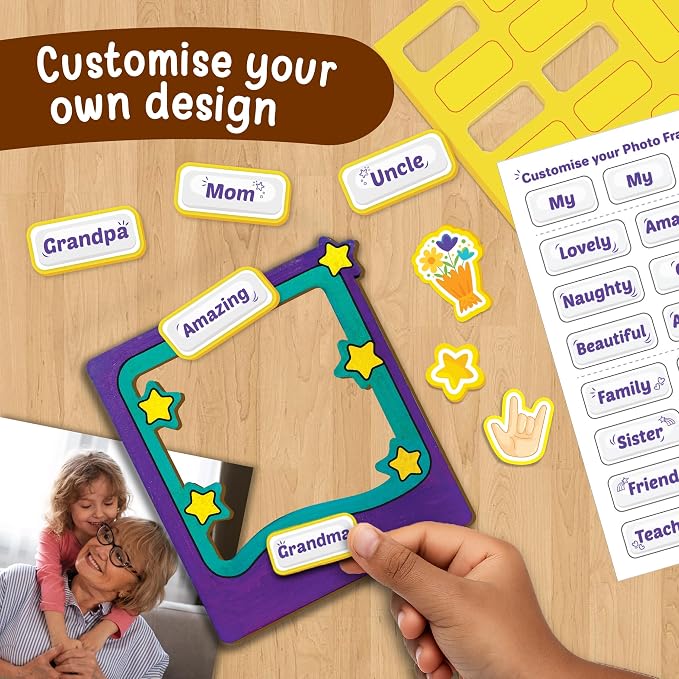 Imagimake DIY Wood Art Mega Pack | Build Wooden Bird House, 3 Photo Frames & Pen Stand | Glitter Glue | Painting Crafts for Kids | 100+ Foam Stickers | Boys & Girls Birthday Gifts Age 5,6,7,8,9