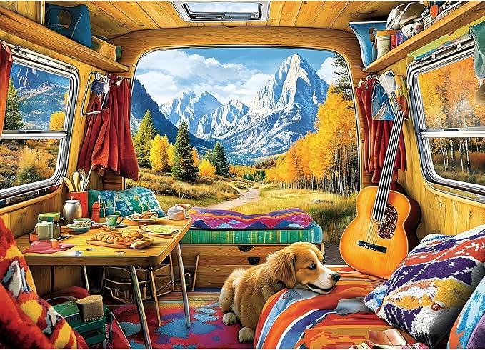 Puzzles for Adults 1000 Pieces, Fall Dog Animal Mountain Camping Jigsaw Puzzles 1000 Pieces Landscape for Adults Challenging Game Nights, 27.5 x 19.7 Inches