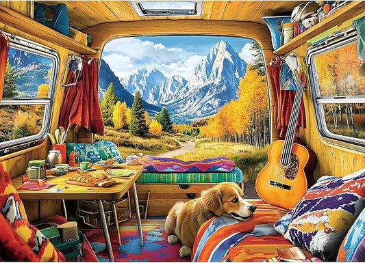 Puzzles for Adults 1000 Pieces, Fall Dog Animal Mountain Camping Jigsaw Puzzles 1000 Pieces Landscape for Adults Challenging Game Nights, 27.5 x 19.7 Inches