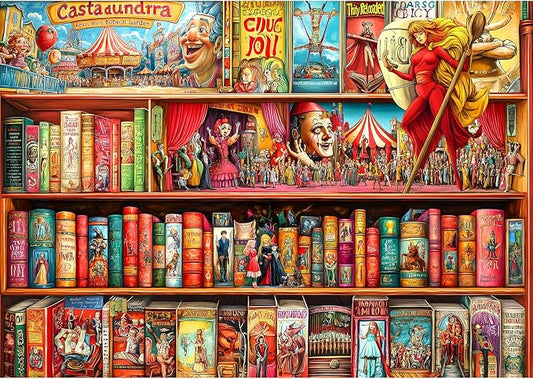 1000 Piece Puzzles for Adults Clearance, Heroes and the Circus Bookshelf House Puzzle for Adults, Challenge Art Jigsaw Puzzles, for Gift Birthday Party Games Family, 27.5X19.7 in Dust Free Puzzle