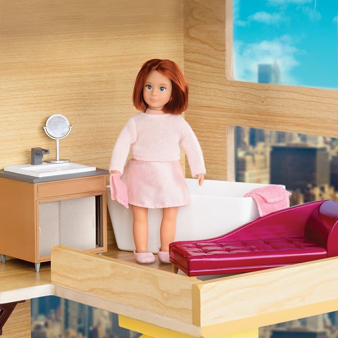 Lori – Luxury Bathroom Set – Bathroom Playset for Mini Dolls – Dollhouse Furniture for 6-Inch Dolls – Bathtub, Vanity, Lounge Chair – 3+ Years