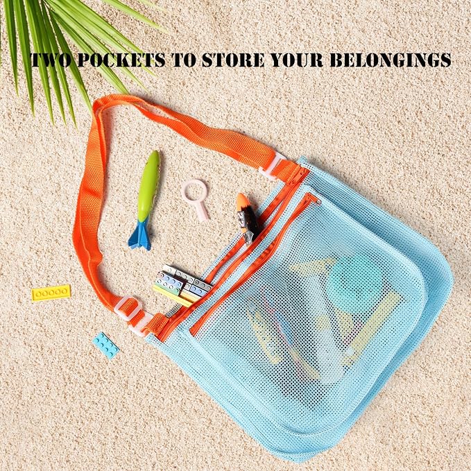 Beach Mesh Shovel with Mesh Beach Bag for Picking Up Shell,Metal Shark Tooth Sifter Sand Dipper Beach Scoop for Kids Boys Girls