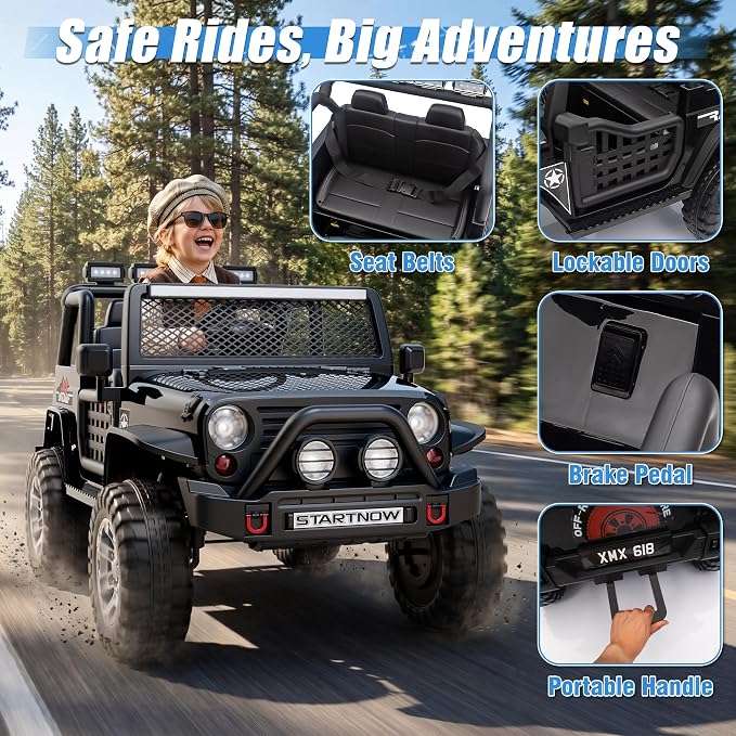 24V 4WD Ride on Truck Car w/800W Motors, 2 Seater, Remote Control, Gift Flower, 3 Speeds, Pop Music, Power 4 Wheels, 24 Volt Ride on Toy Cars for Big Kids Boys Girls, Black