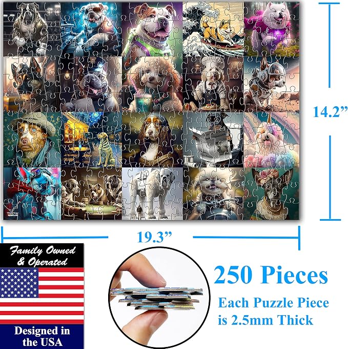 Think2Master Funny Dogs 250 Pieces Jigsaw Puzzle Featuring heartwarming Puppies and Dogs. Puzzle for Adults, Teens & Families. Great Gift. Size: 14.2” X 19.3”